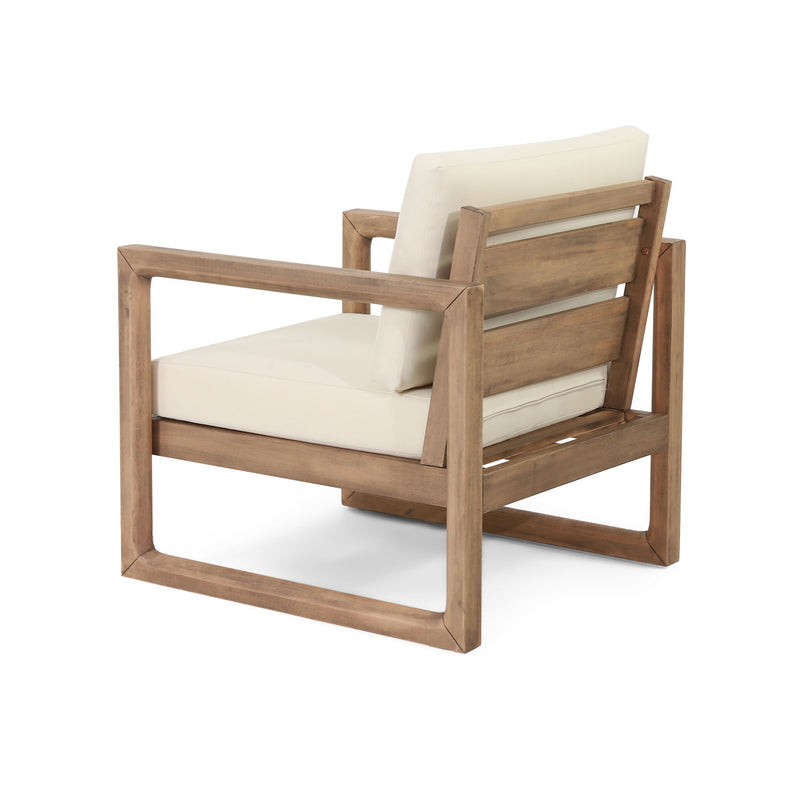 Outdoor Acacia Wood Patio Club Chair, Wood Patio Furniture, Waterproof Thick Cushion Deep Seating For Porch - Brown Wash / Beige
