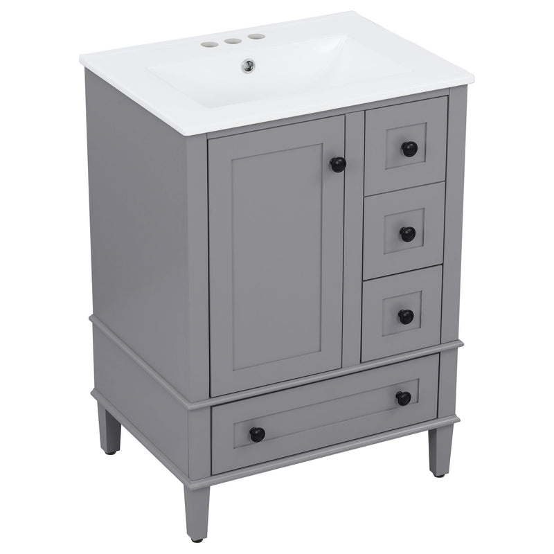 Bathroom Vanity With Integrated Basin, Soft Close Drawers, Door Mounted Double Layer Shelf