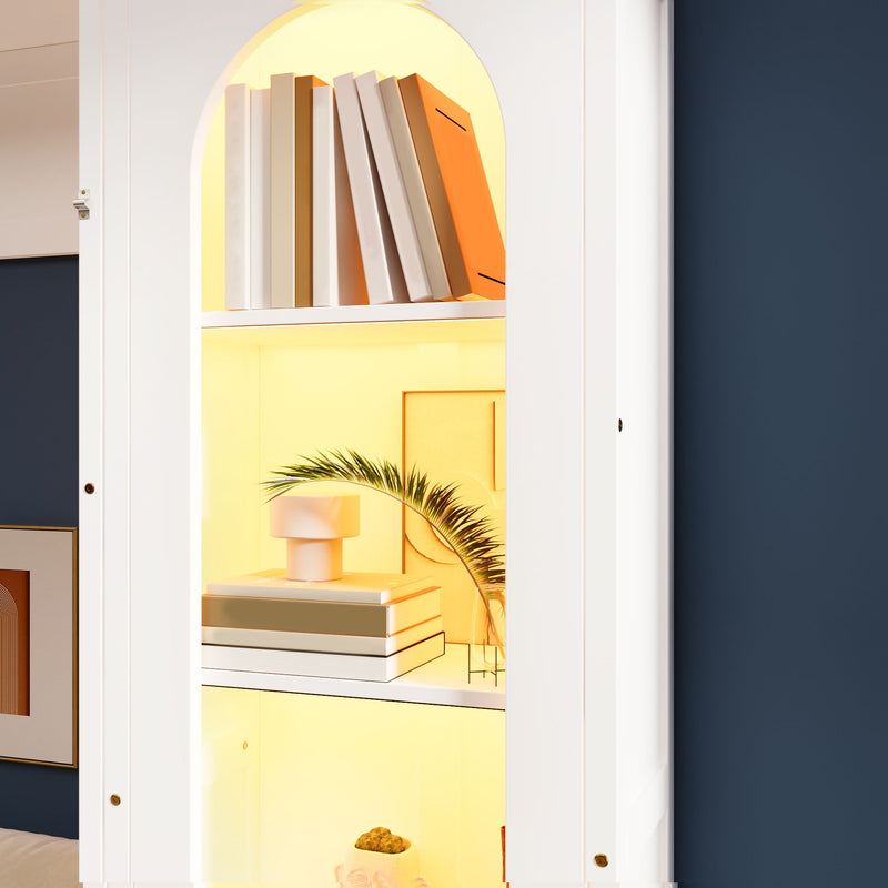 French Style Murphy Platform Bed With Shelf, Side Cabinets, Drawers And LED