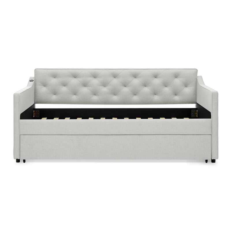 Daybed With Pop Up Trundle And USB Charging Armrest