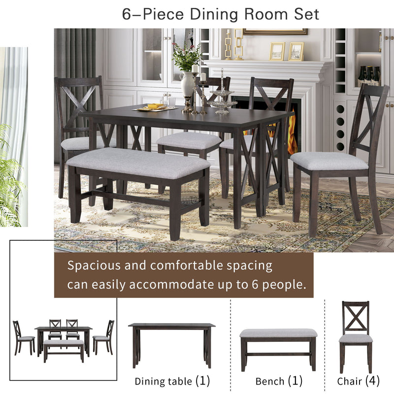 6 Piece Family Dining Room Set, Space Saving Foldable Table And 4 Chairs With Bench