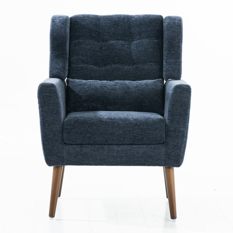 Modern Accent Chair, Arm Chairs For Living Room, Upholstered Mordern Armchair, Comfy Soft Padded Lounge Chair In Small Space, Bedroom, With Pillow, Solid Wood Leg