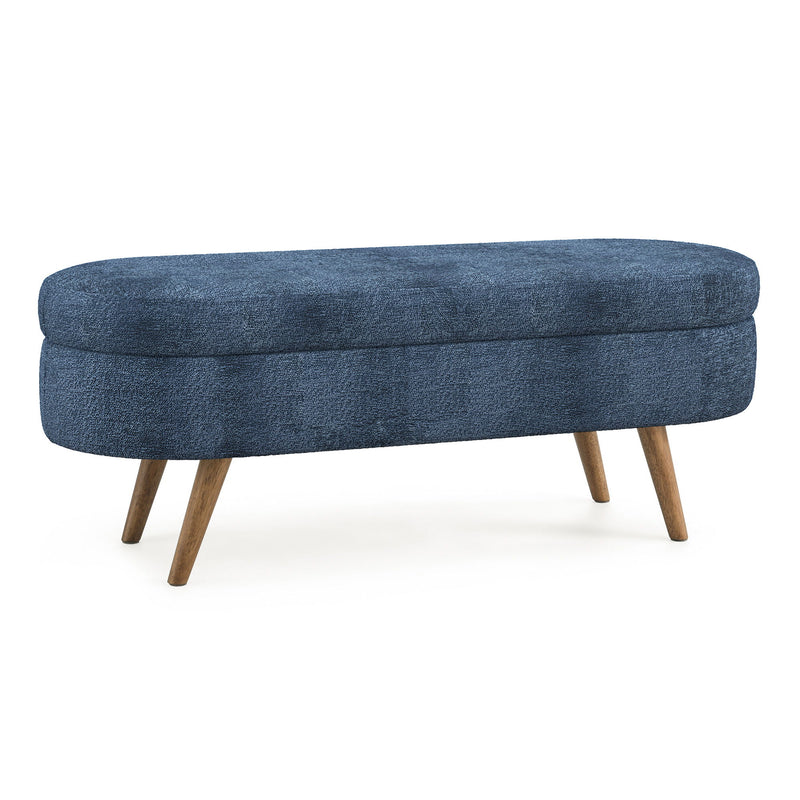 Modern Ottoman Oval Storage Bench With Rubber Wood Legs