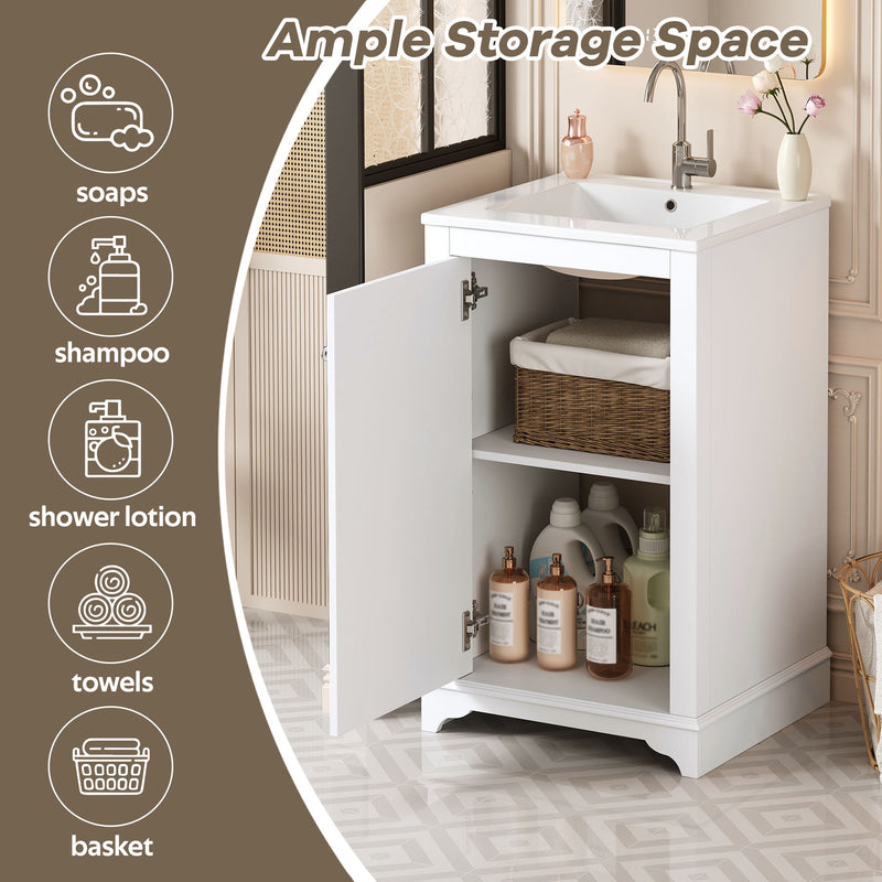 Bathroom Vanity With Sink, Freestanding Single Cabinet Set, Soft Close Door, Adjustable Shelf