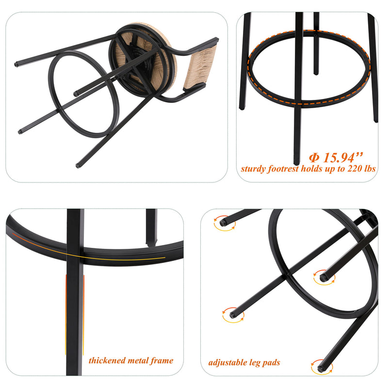 Bar Stools Swivel Counter Chairs With Metal Frame Hand Woven Paper Rope Dining Barstools For Kitchen Counter (Set of 2)
