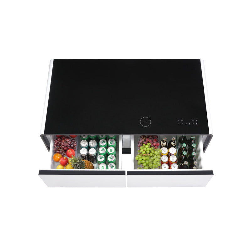 Modern Smart Coffee Table With Built-In Fridge, tooth Speaker, Wireless Charging Module, Touch Control Panel, Power Socket, USB Interface, Outlet Protection, Atmosphere Light