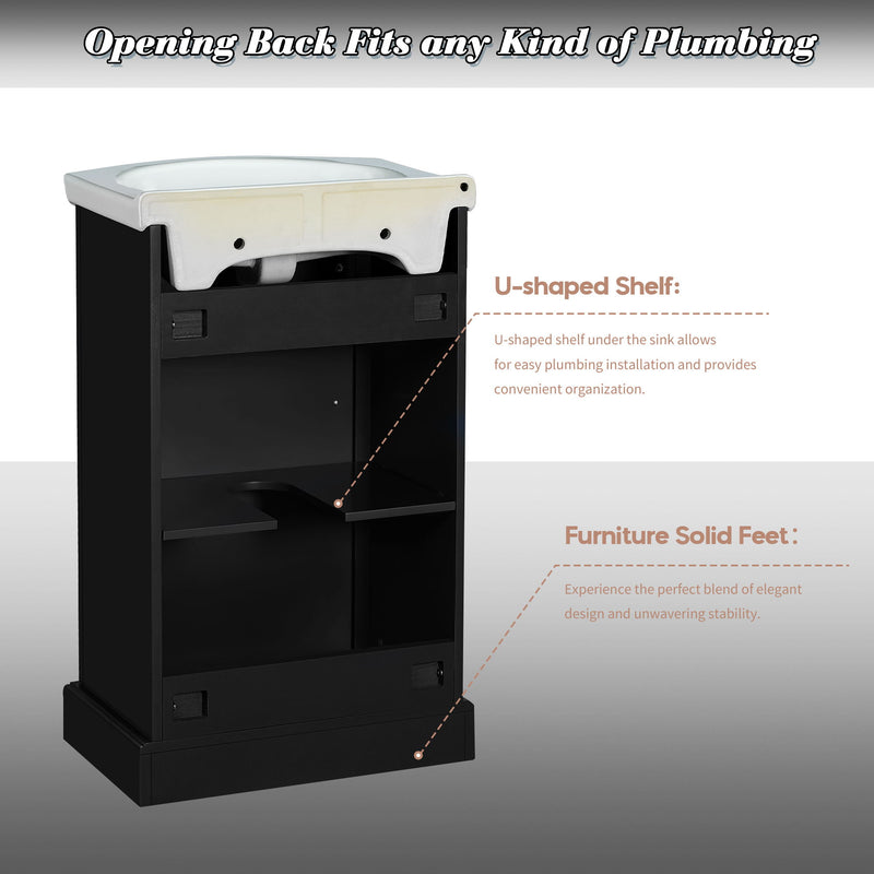 20" Bathroom Vanity With Bulged Sink, Freestanding Single Vanity Set, Soft Close Door