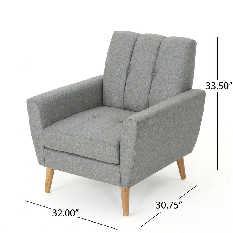 Fabric Channel Stitch Club Chair With Tufted Back - Gray