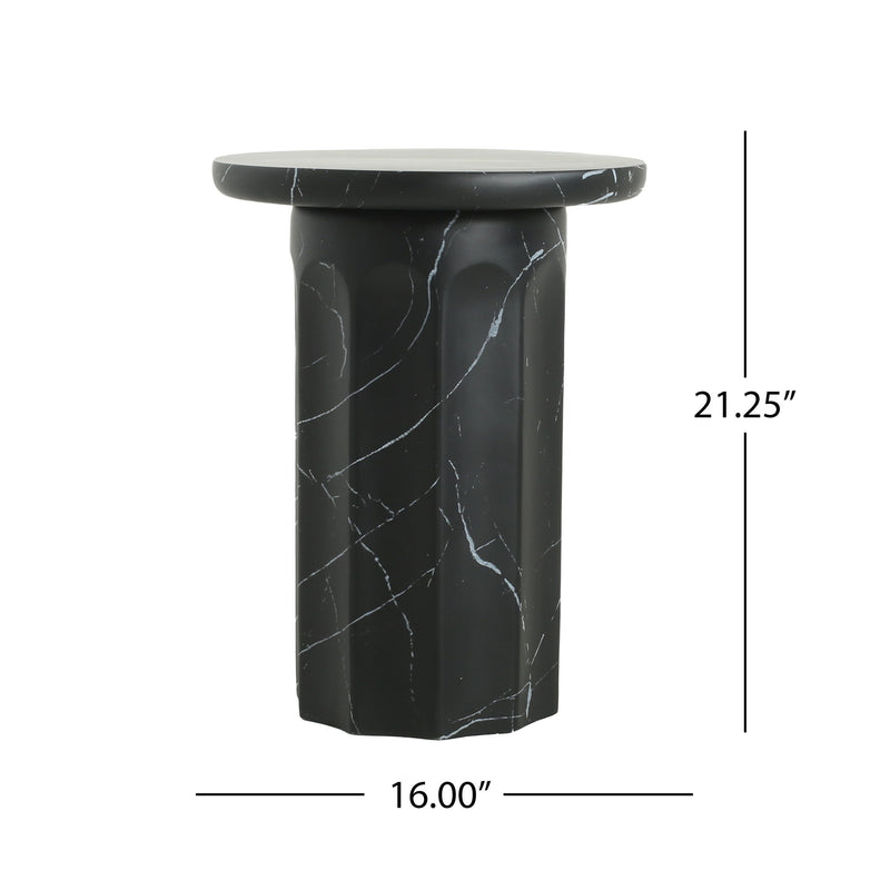 Outdoor Lightweight Concrete BMarble Effect Side Table, Living Room End Table - Black / Marble