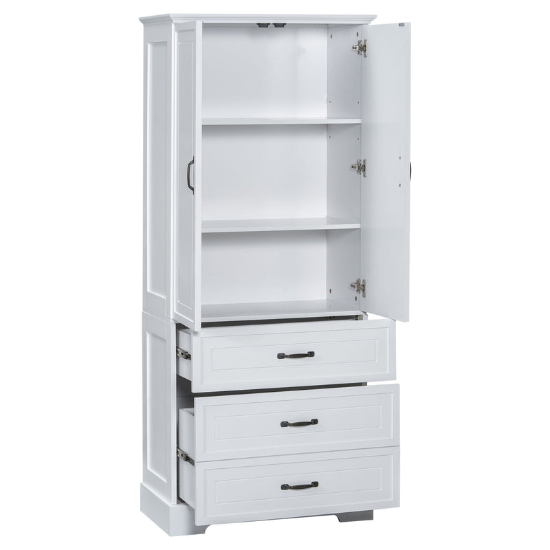 Tall Bathroom Storage Cabinet With 2 Doors And Drawers, Adjustable Shelf - White