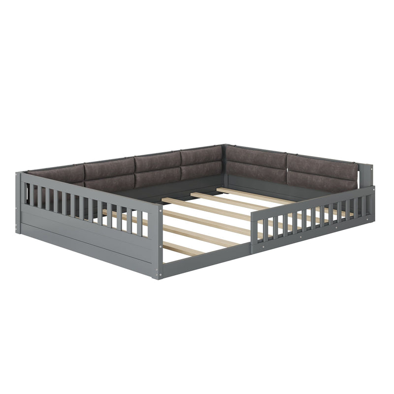 Upholstered Platform Bed With Guardrail And Pillow