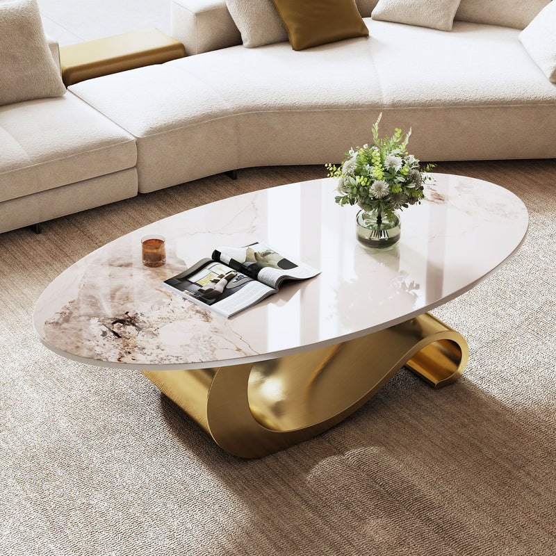Oval Coffee Table For Living Room - Gold / White