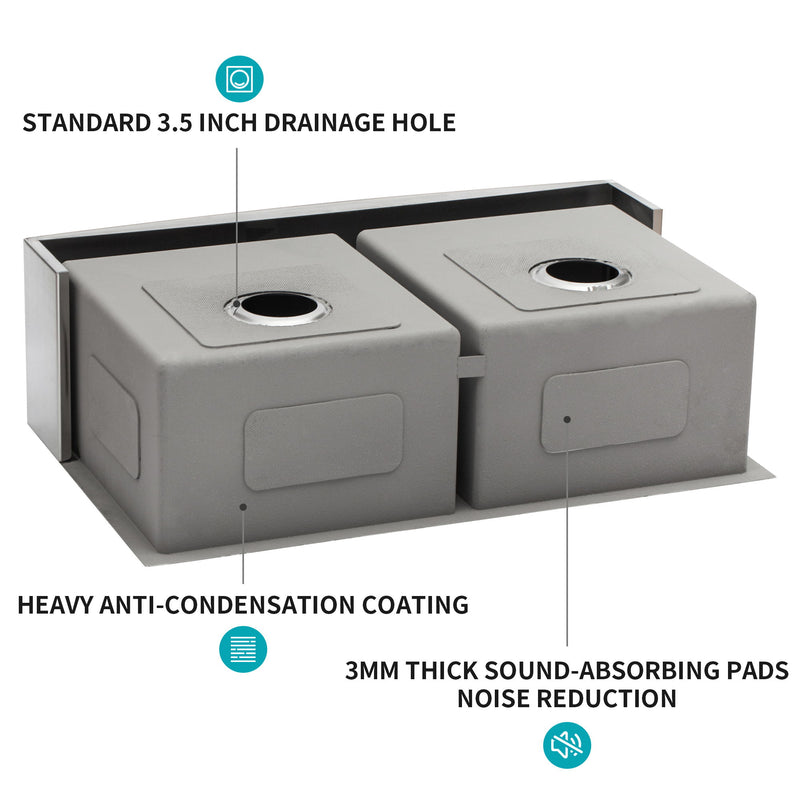 Double Bowl Farmhouse Sink, Stainless Steel Apron Front Kitchen Sink 16 Gauge - Brushed Nickel