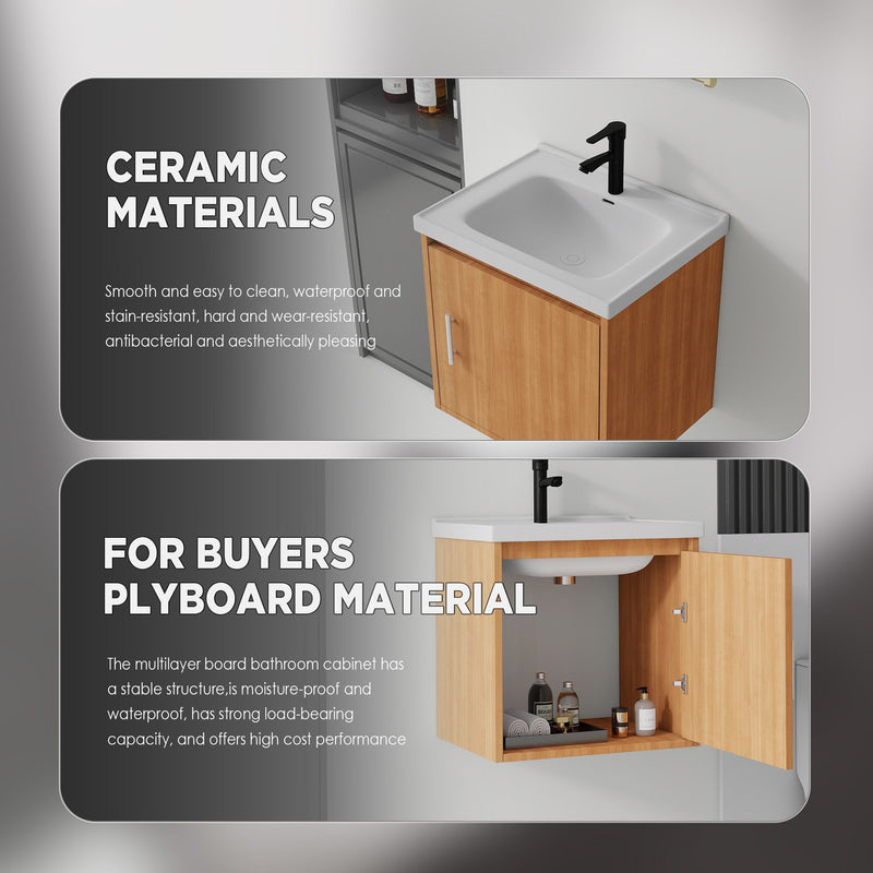 20" Floating Bathroom Vanity Combo With Sink, Soft Close Doors, Wall Mounted Solid Cabinet - Golden Oak