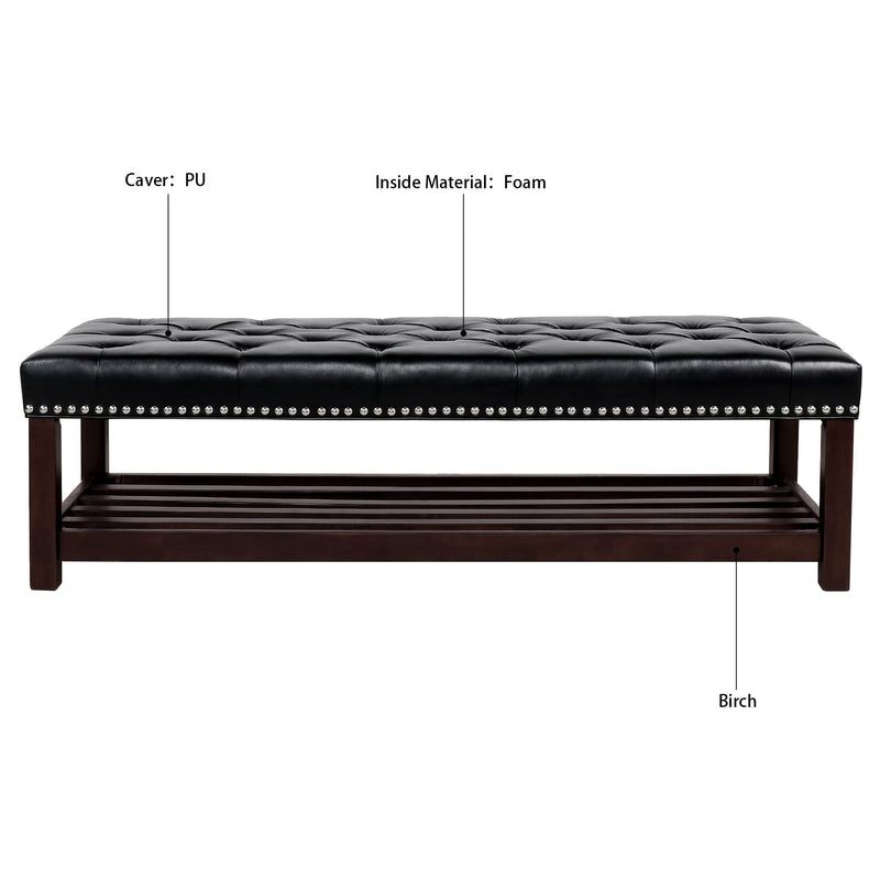 Bedroom End Of Bed Bench Tufted Upholstered End Of Bed Bench End Of Bed Entrance Shoe Bench With Nailhead Trim And Shelf Bedroom Upholstered Bench Living Room Shoe Rack Footstool