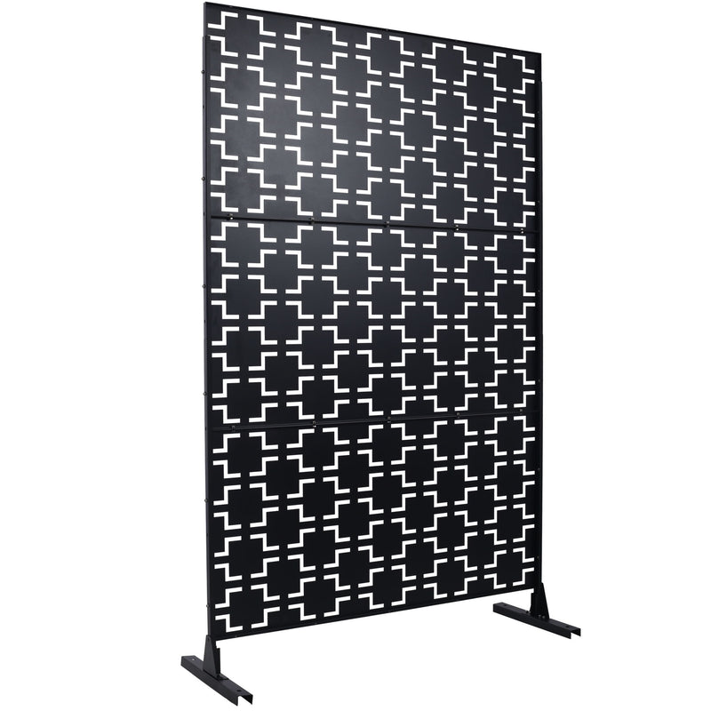 Outdoor / Indoor Privacy Screen Metal Privacy Screen, Freestanding Decorative Privacy Screen For Deck Balcony Patio - Black