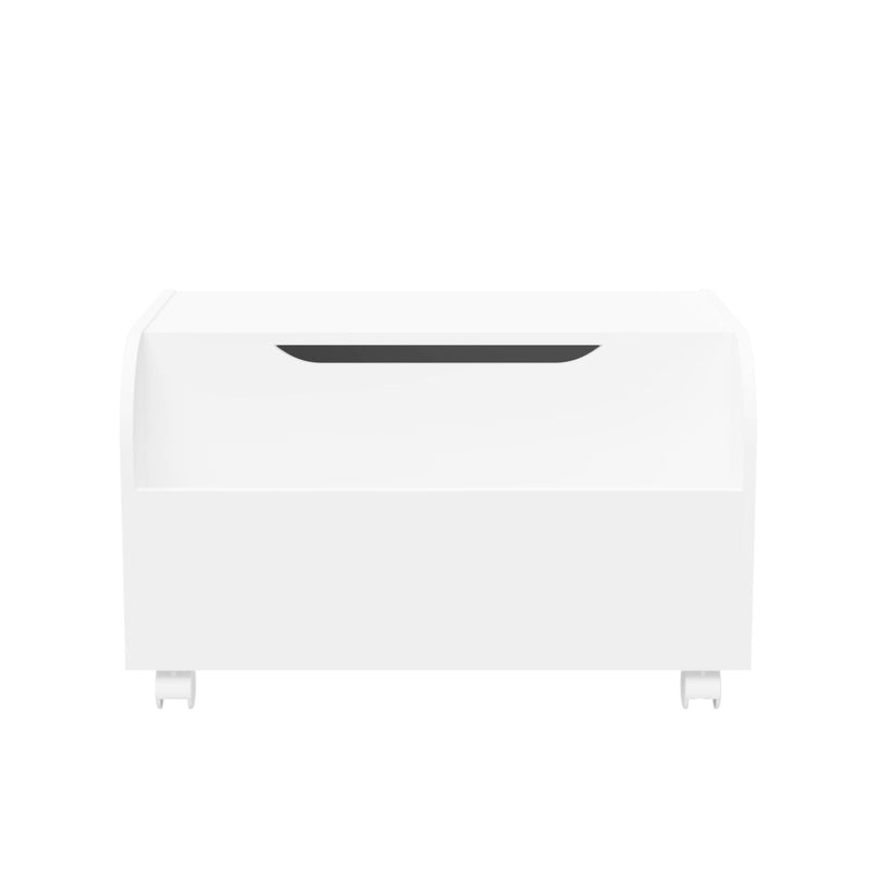 Toy Box With 4 Universal Wheels, Kids Playroom Storage Organizer With Front Bookshelf, Flip Top Lid, Safety Hinge - White