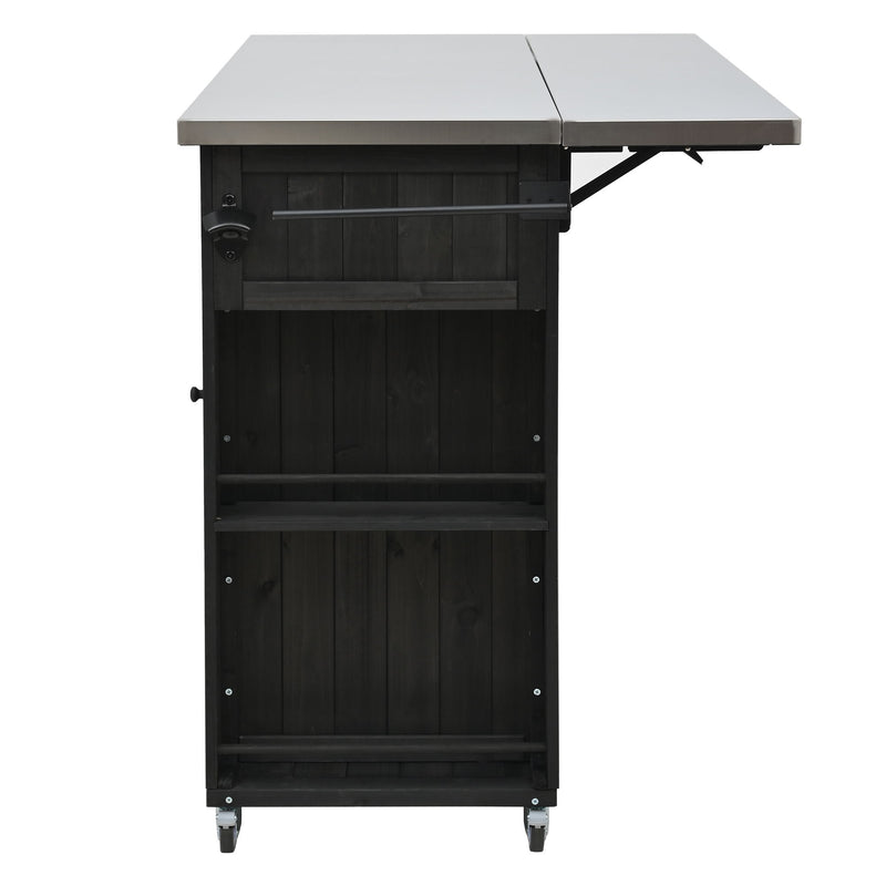 Outdoor Kitchen Island With Stainless Steel Top, Ample Storage Space, Towel And Spice Racks And A Bottle Opener
