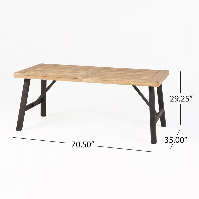 Outdoor Weather Resistant Dining Table With Slat Panel Design - Natural / Gray