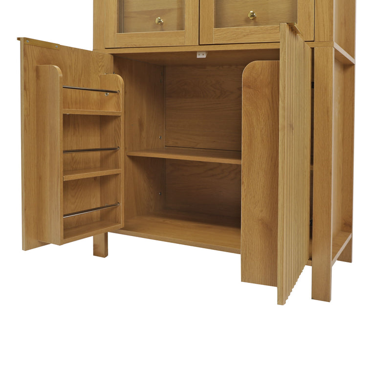 Fluted Tall Arched Pantry Cabinet With Adjustable Shelves