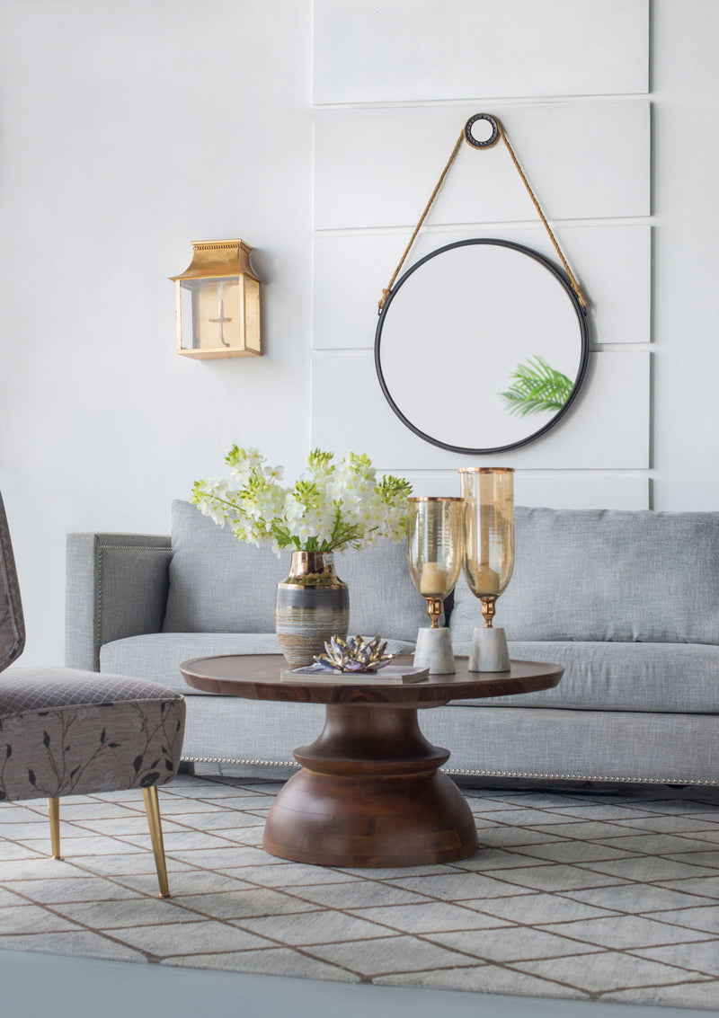 Handsome Cleveland Mirror With Rope Strap Contemporary Design Circle Mirror With Round Metal Frame For Wall Decor