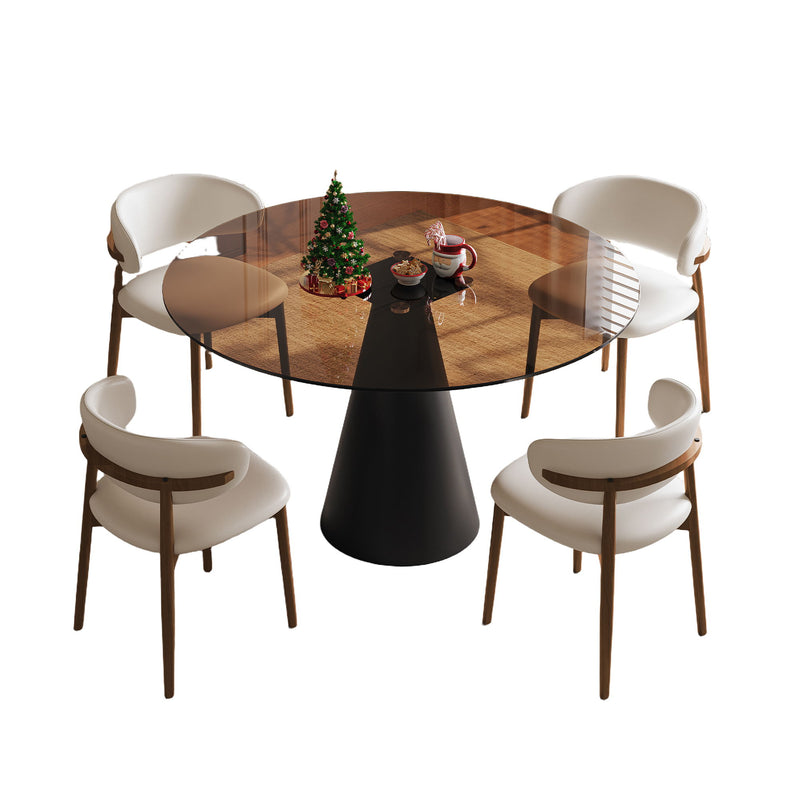 Round Dining Table - Black / Brown - Tempered Glass