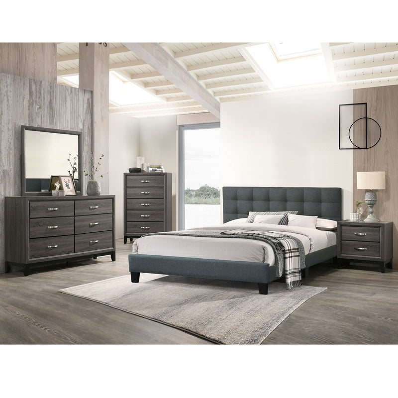 California King Size Tufted Headboard Platform Bedframe, Bedroom Furniture - Charcoal