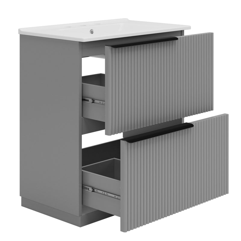 Fluted Bathroom Vanity With Ceramic Sink, Freestanding Cabinet