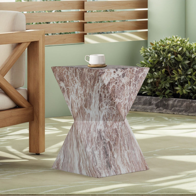 Round Outdoor Geometric End Table - Marble
