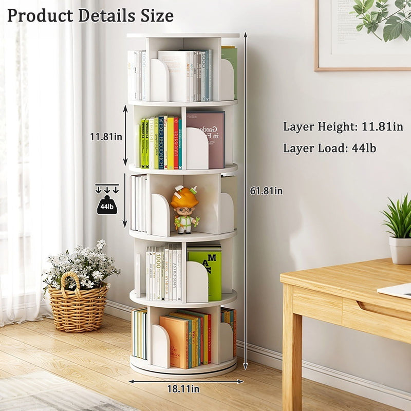 5 Tier Rotating Bookshelf, Spinning Design