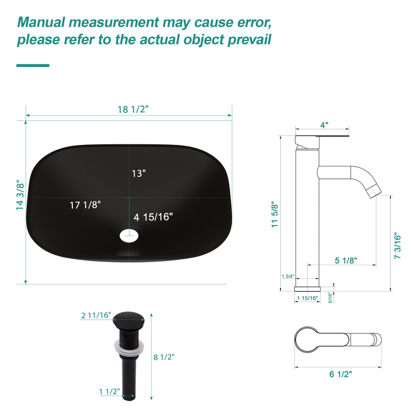 Artistic Tempered Glass Vessel Sink With Faucet And Pop Up Drain - Matte Black