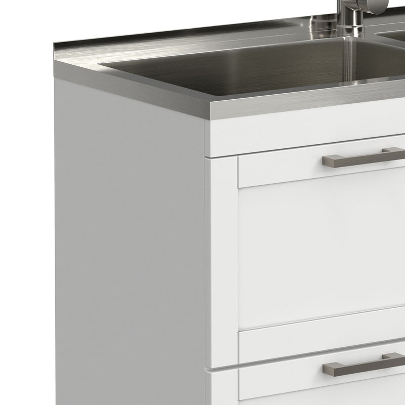 Hennessy - Laundry Utility Sink And Cabinet With Dual Sink And Pull Out Faucet - White
