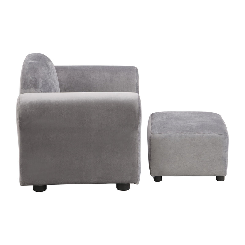 Kids Velvet Upholstered Chair With Ottoman For Comfortable Seating - Gray