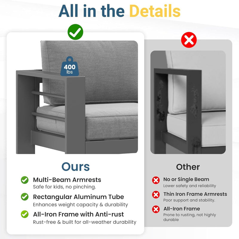 Modern All-Weather Patio Armchairs With Thick Cushions (Set of 2)