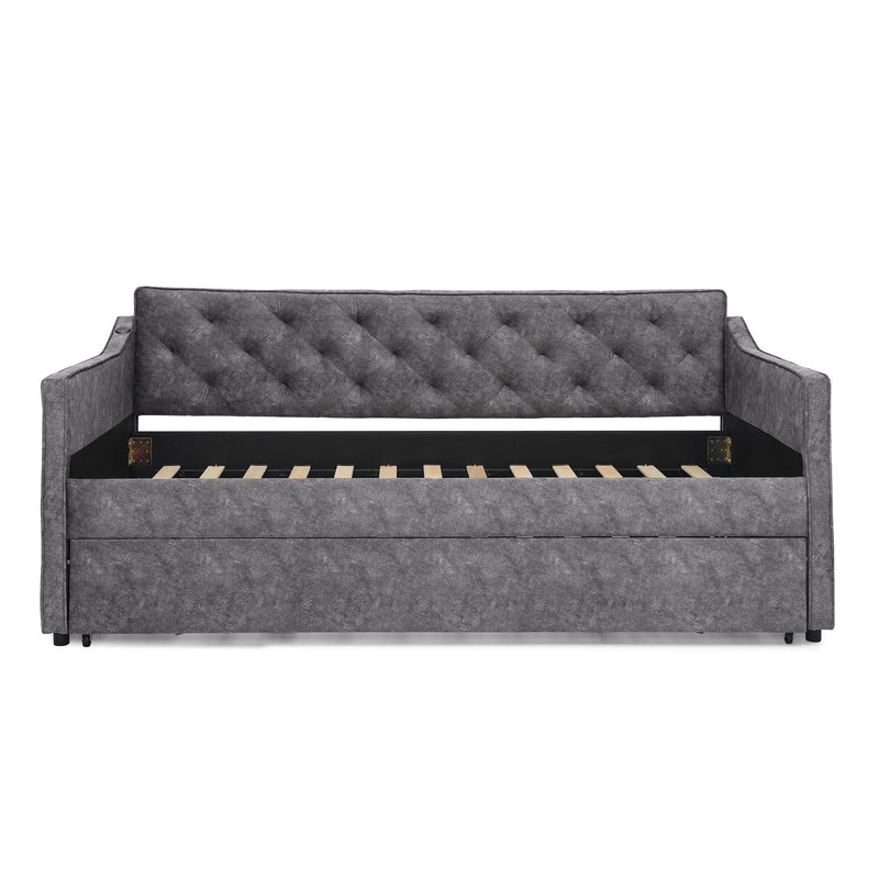 Daybed With Pop Up Trundle And USB Charging Armrest