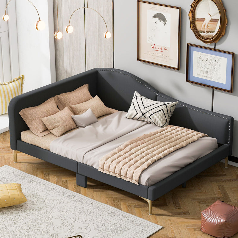 Upholstered Daybed With Headboard And Armrest, Support Legs