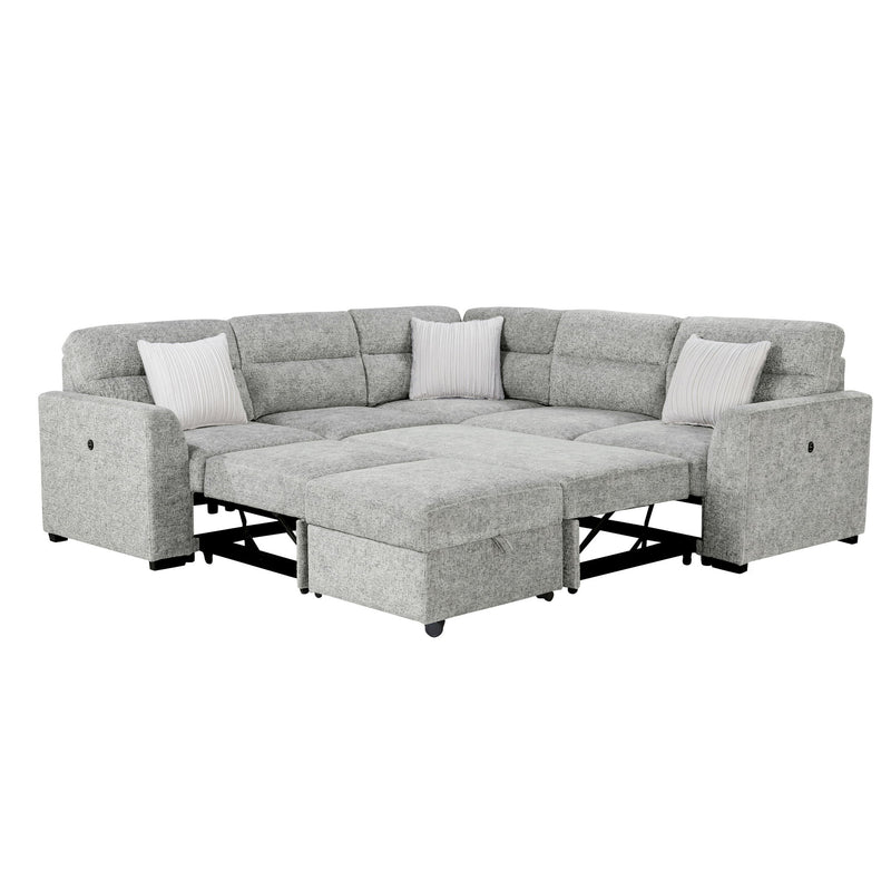 Emiliano - Sectional Sofa With 3 Pillows And Storage Ottoman - Nickel