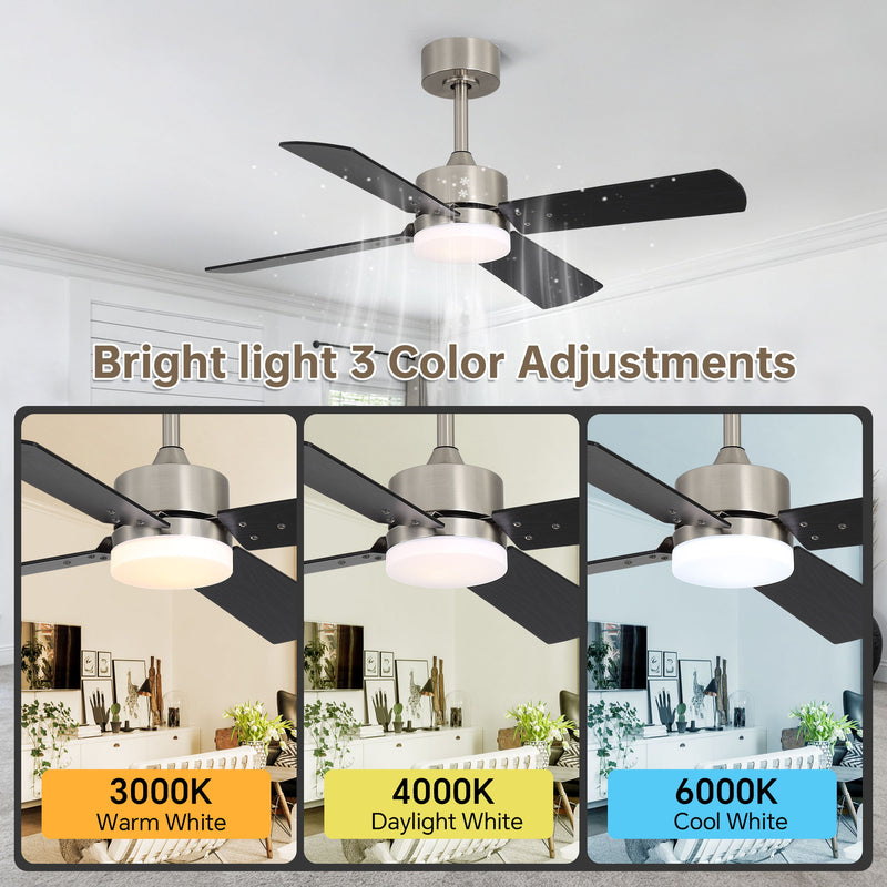 42" Ceiling Fan With Light And Memory Function, DC Reversible Motor, 4 Blades