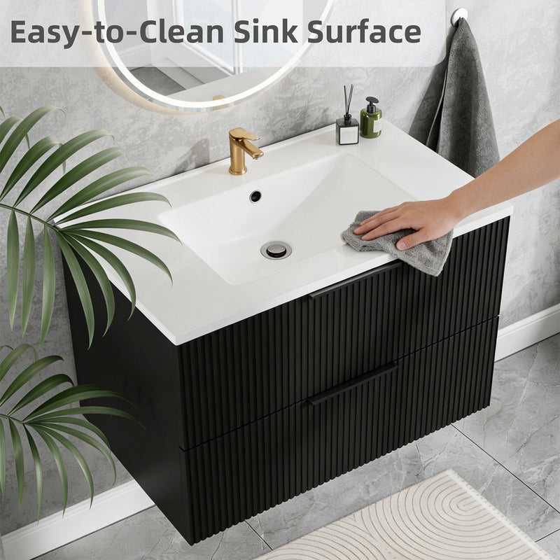 Modern Wall Mounted Floating Bathroom Vanity With Sink And Drawers
