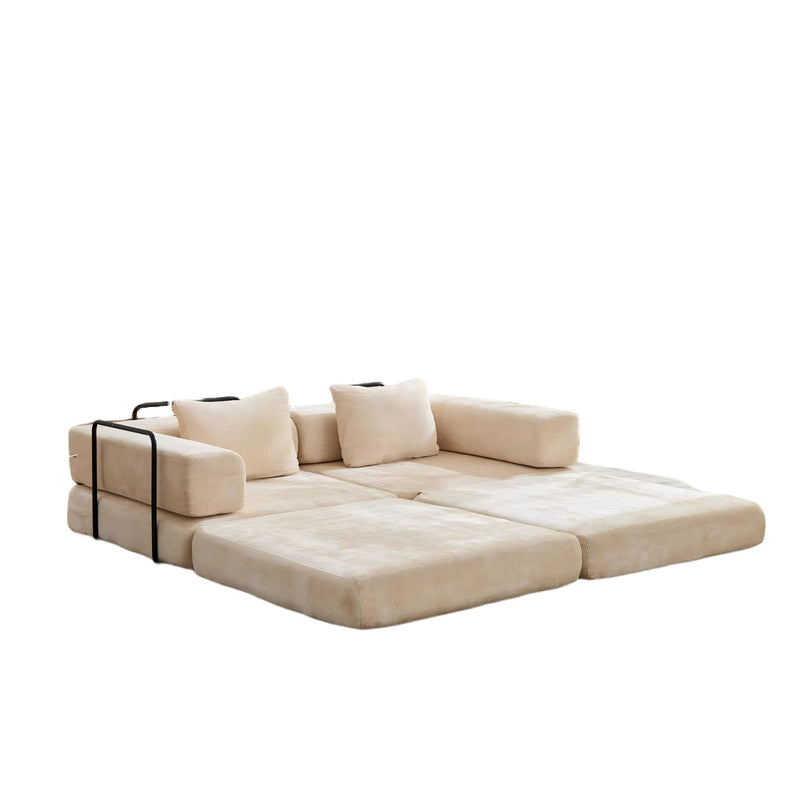 Convertible Floor Sofa Bed With Pillow Back Support Armrest