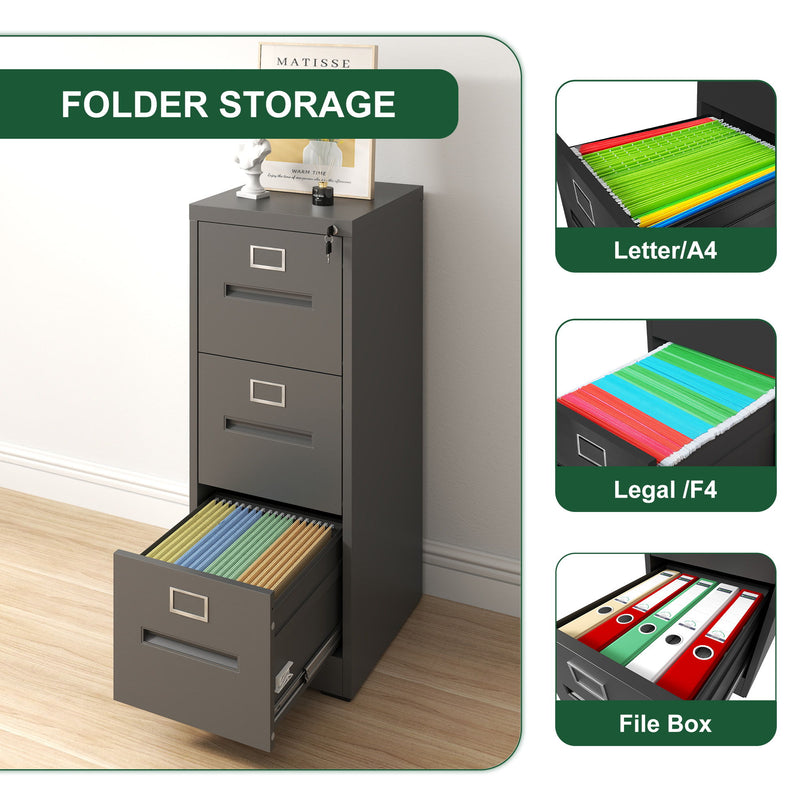 Premium Drawer File Cabinet With Lock, Metal Vertical Design, A4 Legal / Letter Size
