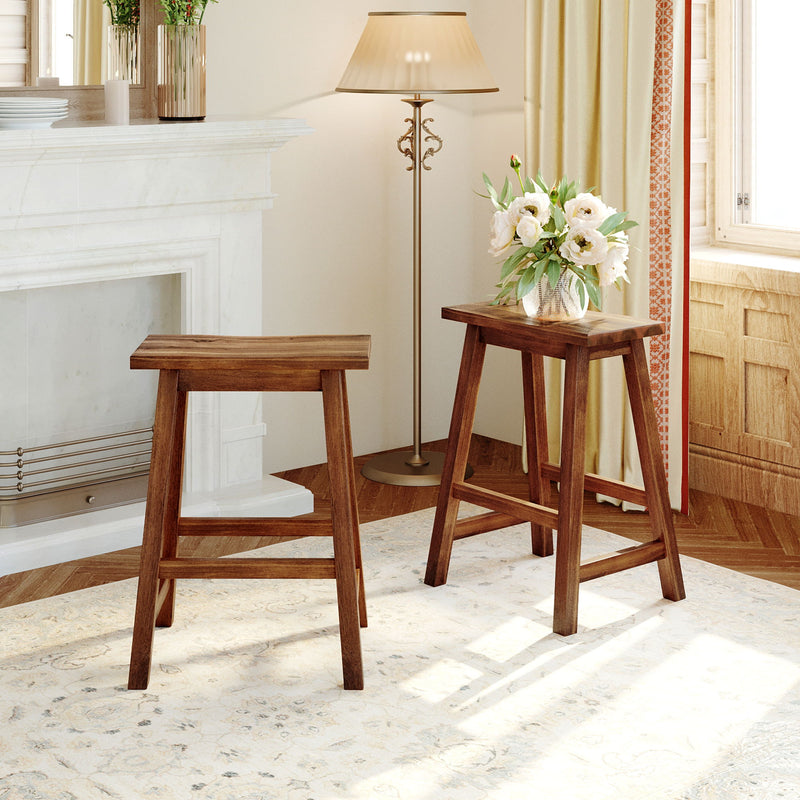 Rustic 3 Piece Stationary Kitchen Island Set With 2 Seatings, With 2 Open Shelves