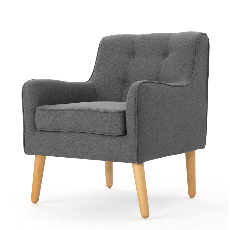 Modern Arm Chair With Tufted Back And Wooden Legs