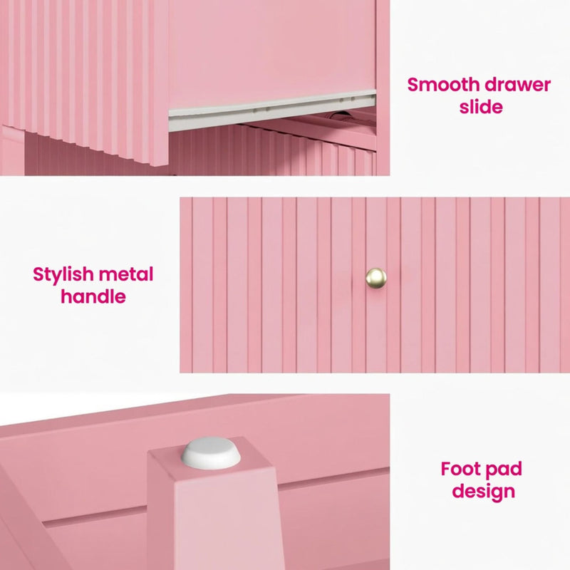 Fluted 3 Drawer Nightstand With Soft Close Slides