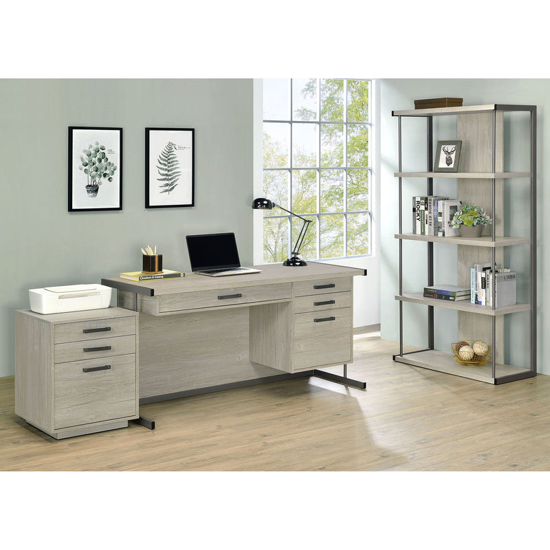 Brisley - Office Desk With Adjustable Keyboard Tray And 3 Drawer Storage - Beige / Gray