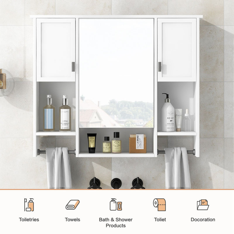 Wall Mounted Bathroom Storage Cabinet With Mirror, Medicine Cabinet With Towel Bar