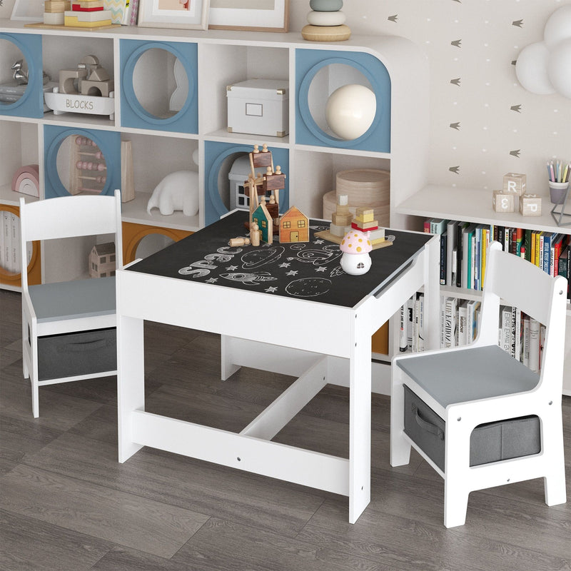 Kids Table And Chair Set, 3 In 1 Activity Table With Storage Drawer For Toddlers Drawing, Reading, Crafts, 2 In 1 Detachable Top - White