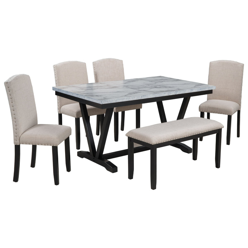 6 Piece Dining Set With V - Legs - White