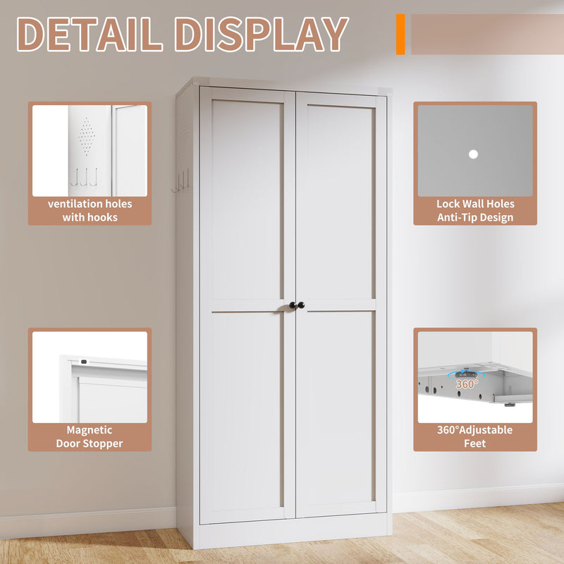Metal Kitchen Pantry Cabinet With Adjustable Storage And 4 Heavy Duty Shelves - White
