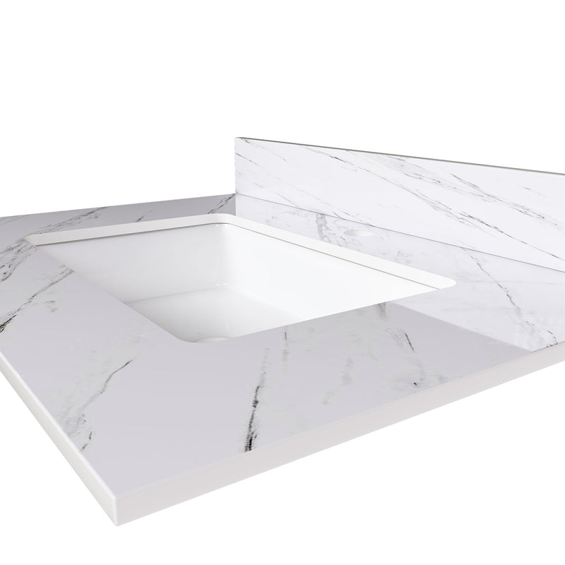 Bianco Carrara Venato Marble Vanity Top With Pre Drilled Faucet Hole And Undermount Sink